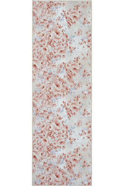 Cool Halı Florence Krem Yeşil Çiçekli Dekoratif Bohem Eskitme Yıkanabilir Kol...