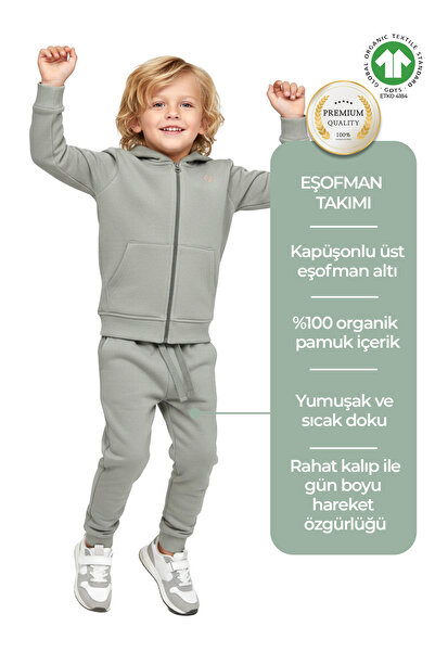Ozmoz By Mukadder Özden Organic Hooded Green Color Winter Little Boy Suit