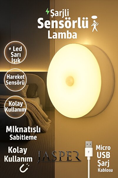 JASPER JPR-010 Hareket Sensörlü Sarı Led Lamba – Mıknatıslı & Şarjlı, Kablosu...