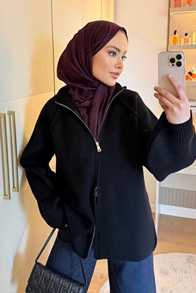 Hazamoda Roma Zippered Cardigan Black