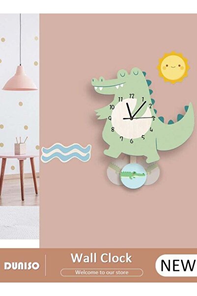 DOMEET ساعة حائط معلقة على شكل تمساح، ساعات PVC صديقة للبيئة، ساعة حائط بذيل ...