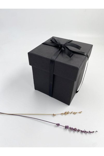 carton box Siyah Hediye Kutusu Siyah Kurdeleli Sert Karton 14 Cm / No_3s