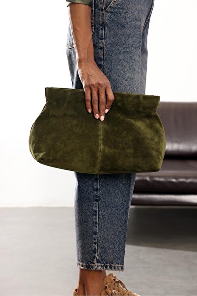 5in1Canpolat Khaki Paris Suede Clutch Bag 7981