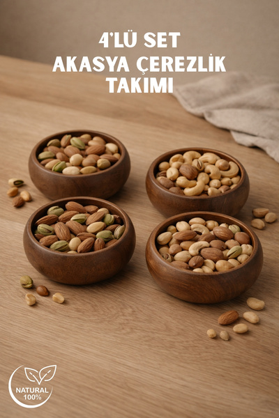 Nandy Home Akasya Model Wooden Snack Bowl Set of 4 – Breakfast & Snack Presen...