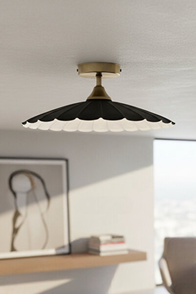 Bamyum Risso Siyah Metal Büyük Avize Piramit Plafonyer Başlık Tekli Rustik Mo...