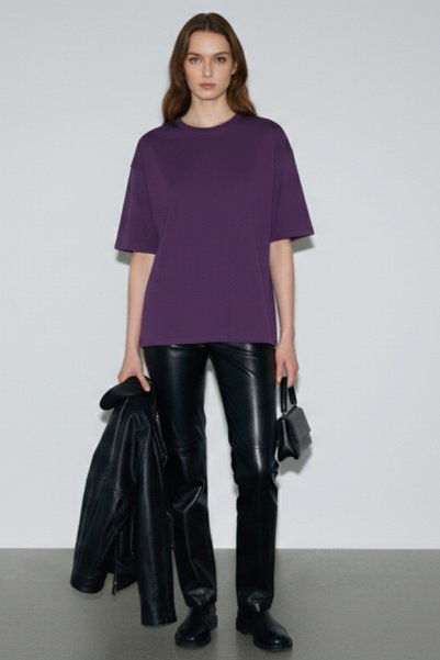 soft&basic Women's 100% Organic Cotton Oversized Fit Basic Round Neck T-Shirt