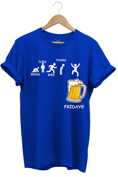 WİDİ Days of the Week Beer Printed Friday Beer 100% Cotton Regular Fit Crew N...