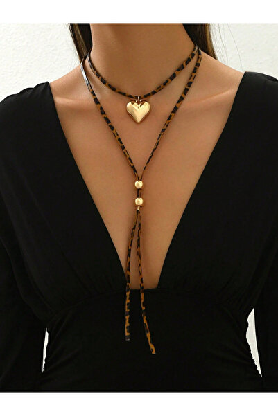 Take Two By Styli Women Leopard Print Heart-Shaped Pendant Necklace