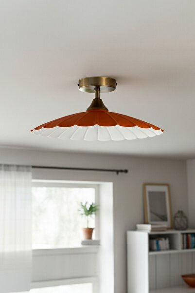 Bamyum Risso Turuncu Metal Büyük Avize Piramit Plafonyer Başlık Tekli Rustik ...