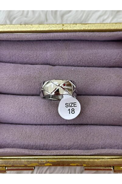 BY YASİN TOPÇU 💍   خاتم فضي لامع بنمط متقاطع – مقاس 18 ✨