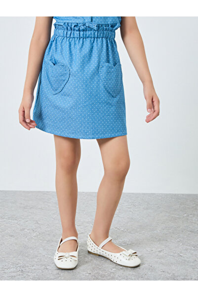 Styli Girls Polka Heart Pocket Denim Skirt