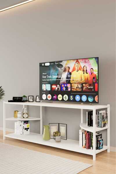 WOODENSA 2 Raflı Tv Sehpası Raflı Tv Ünitesi Metal Kitaplıklı Televizyon Sehpası