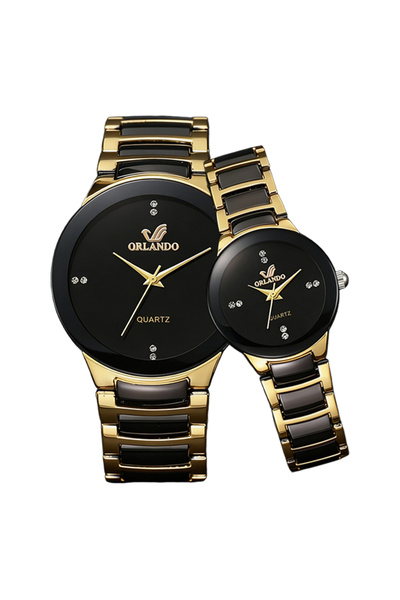 TaqwaMart Double Watches, Black Watch Set: Men's and Women's Quartz Watches -...