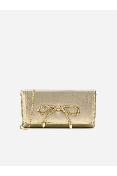 Lavie By Styli Women Gold Bow Clutch with Chain Strap