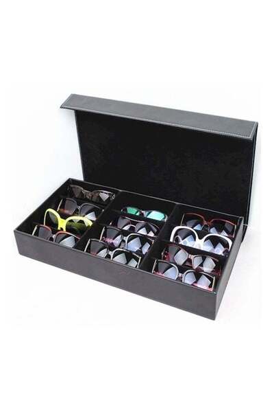 Generic PU leather sunglasses storage box for 12 glasses