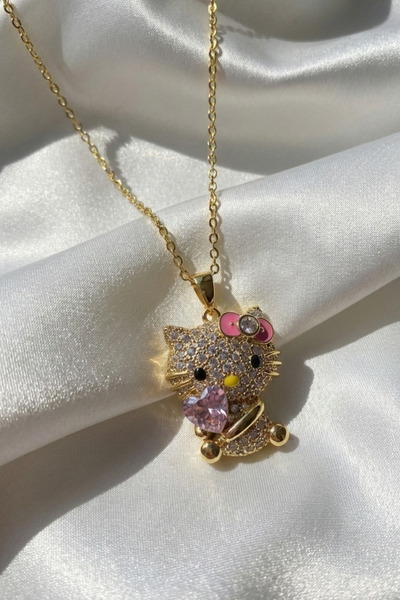 Elifsu Jewelry Hello Kitty Parıltılı Taş Detaylı Çelik Kolye