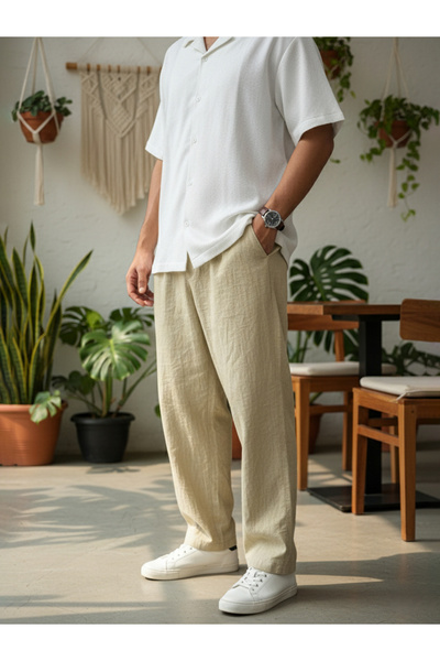 TRULOOM By Styli Men Beige Regular Fit Cotton Flex Trousers