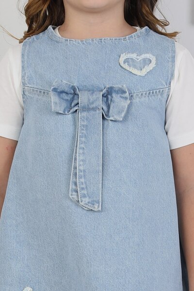 Moonch Children's Sleeveless Jean Dress – Bow, Heart & Star Detailing, Relaxe...