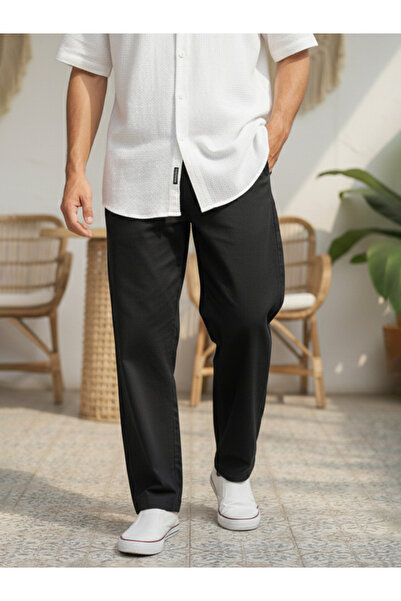 TRULOOM By Styli Men Black Regular Fit Cotton Flex Trousers