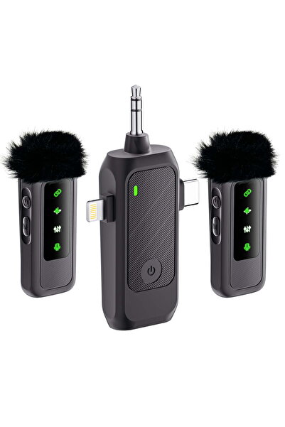 MOGODA Set of 2 lavalier microphones Wireless, MOGODA, USB C, Lightning, 3.5 ...
