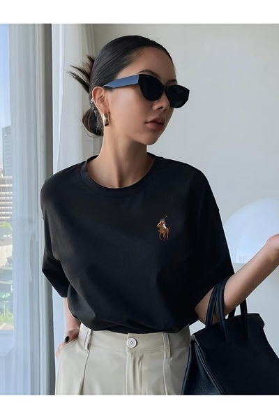 Heritage Run Μαύρο βαμβακερό μπλουζάκι oversized