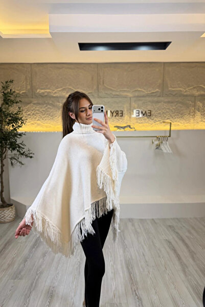 EMEL ERYILMAZ Püskül Detaylı Panço Krem/Antrasit