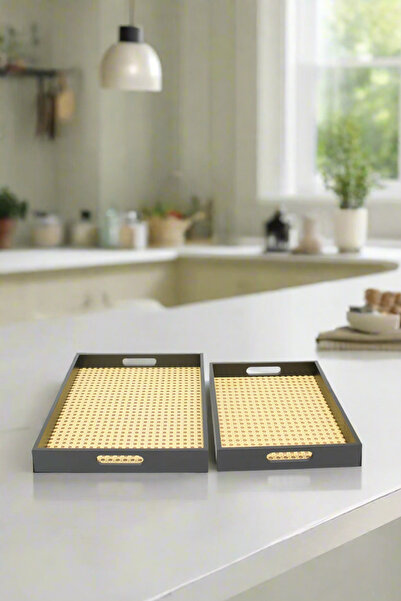 REDTAG Black Rectangle Serving Tray Set (2 Piece)