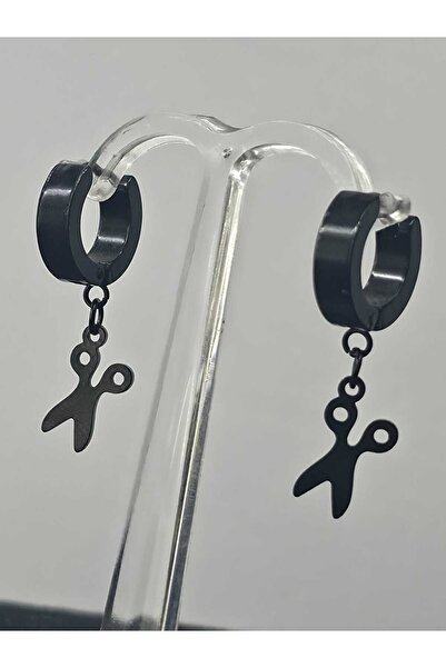 sarıyer silver Scissors Figured Steel Earrings Black Barber Hairdresser Tailo...