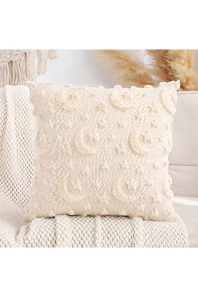 BYFT غطاء وسادة رمضاني مطرز بالهلال والنجمة، 45 × 45 سم، بدون حشوة داخلية.