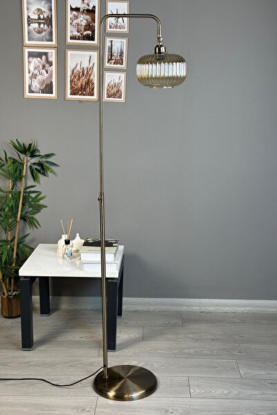 Bamyum Mola Bal Rengi Cam Eskitme N Gövde Metal Lambader Modern Zemin Lambası