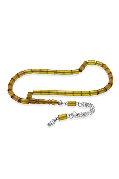 Tesbihane سبحة من حجر العنبر الناري - مع شراشيب معدنية لا تفقد بريقها - حجم ص...