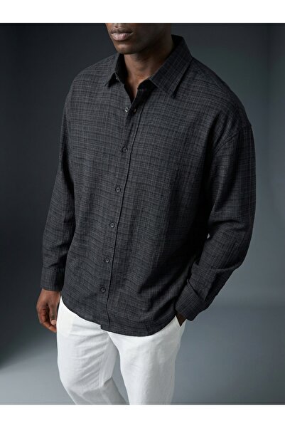 KHAYN Men's Plaid Checked Relaxed Fit Cotton Linen Shirt G3010G