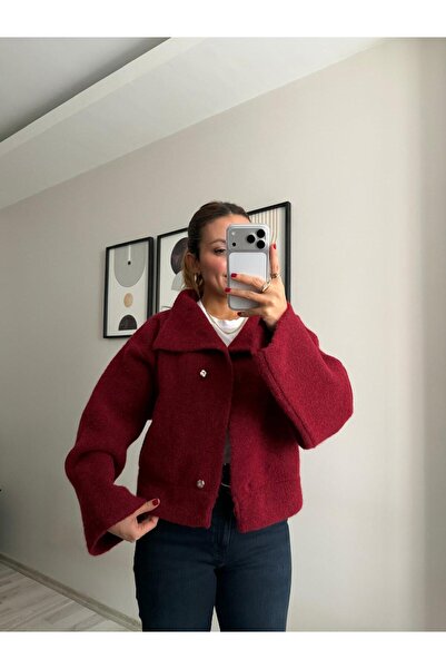 İNVİSUS Soft Textured Knitwear Crop Cardigan with Snap Closure