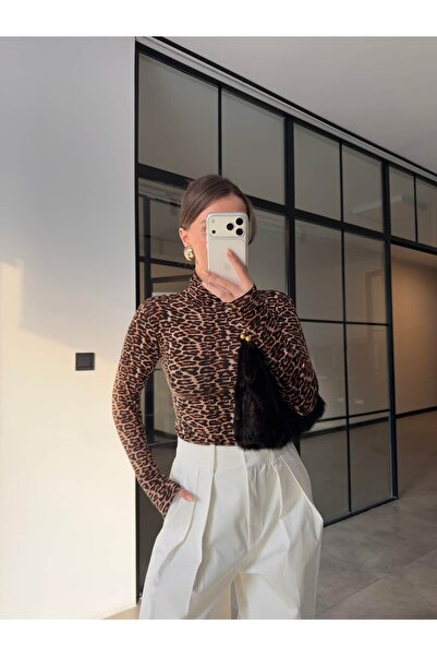 BB Bensu Buyruk BLUZĂ CU GULER ÎNALT CU IMPRIMEU LEOPARD