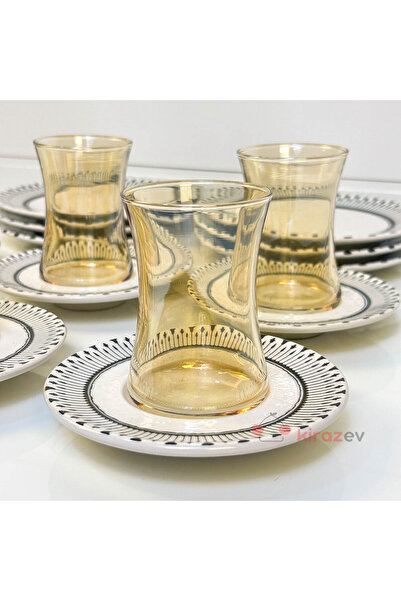 KirazEv 18 Parça Helen Siyah Set, Pasta Tabaklı Çay, Sunum, Servis Seti