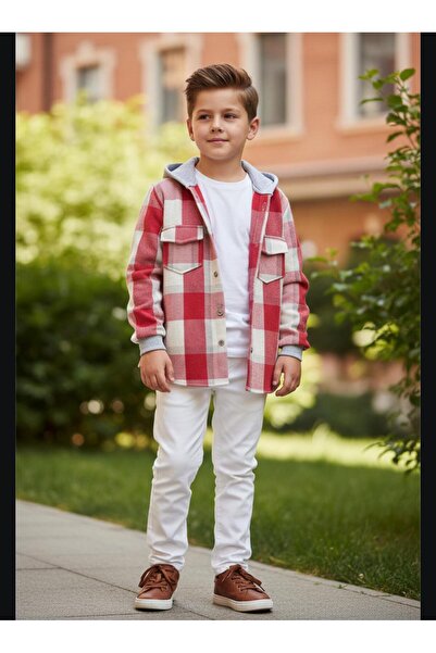 Gala Hooded Plaid Unisex Children's Shirt with Elasticated Sleeves