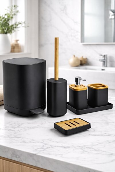 Evsun Home Collection Bamboo Bathroom Set Square 6 Pieces (6.5Lt Automatic Pu...