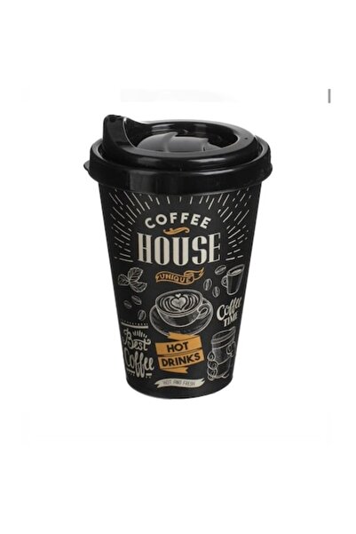 OEM Pahar de plastic reutilizabil, negru „Coffee House”, cu capac și cioc pen...