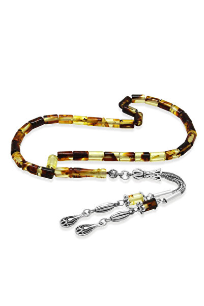 Tesbihane Fosilli Beyrut Kehribar Tesbih - Kararmaz Metal Püsküllü - Mini Boy...