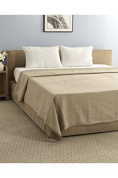 REDTAG Beige Stone Wash Bedspread Set With Lace (King Size)