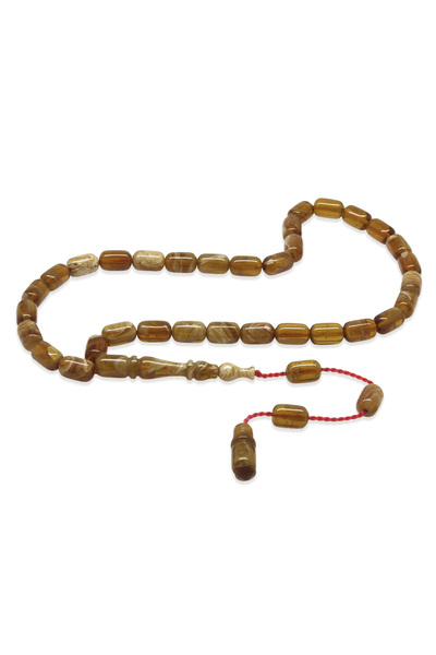Tesbihane سبحة من حجر العنبر الناري - منظمة - لون العسل - لون إبرولي - حجم صغ...