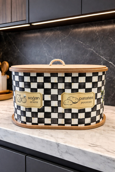 sonnenflügel Ahşap İki Bölmeli Çok Amaçlı Kapaklı Patates Soğan Sepeti Dama D...