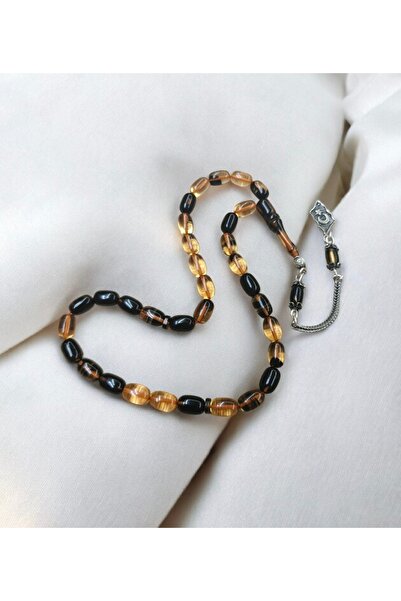 İnan Tesbih Fire Agate Silver Tassel Crescent and Cross Model Capsule Cut Pra...