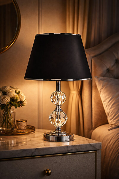 571 Store T Series Table 45 cm Height Lampshade Metal and Glass Body Fabric H...