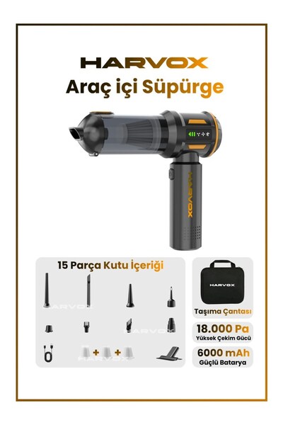 HARVOX Professional 18000PA Fırçasız Motorlu Şarjlı Araç Süpürgesi - Sarı