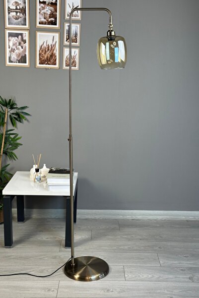 Bamyum Pearl Bal Rengi Cam Eskitme N GHövde Metal Lambader Modern Zemin Lambası