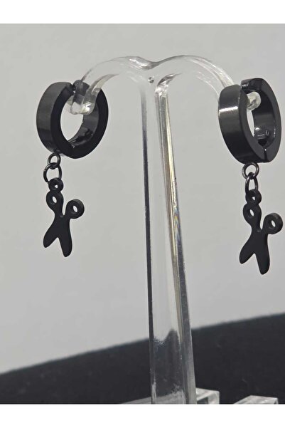 sarıyer silver Compression Scissors Shaped Steel Black Hoop Earrings for Non-...