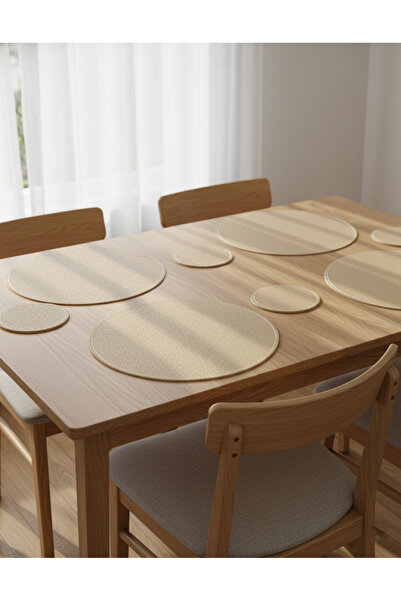 REDTAG مجموعة مفارش طاولة دائرية ذهبية لامعة (8 قطع)