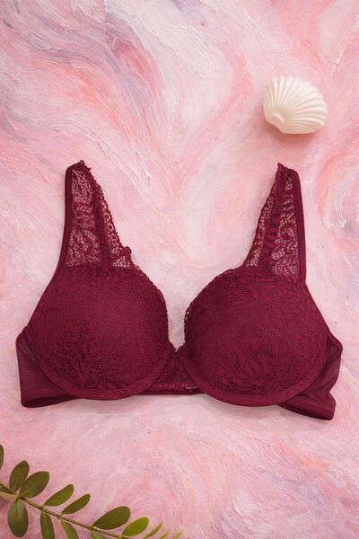 SCM LINGERIE حمالة صدر مبطنة خفيفة بتفاصيل دانتيل باللون العنابي