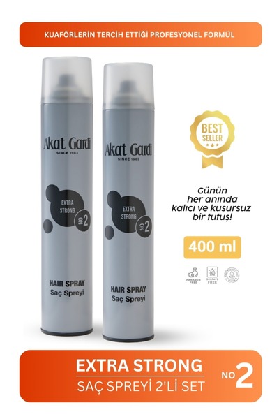 Akat Gardi Saç Spreyi Extra Strong Gri 400Ml.2'Li Özel Set